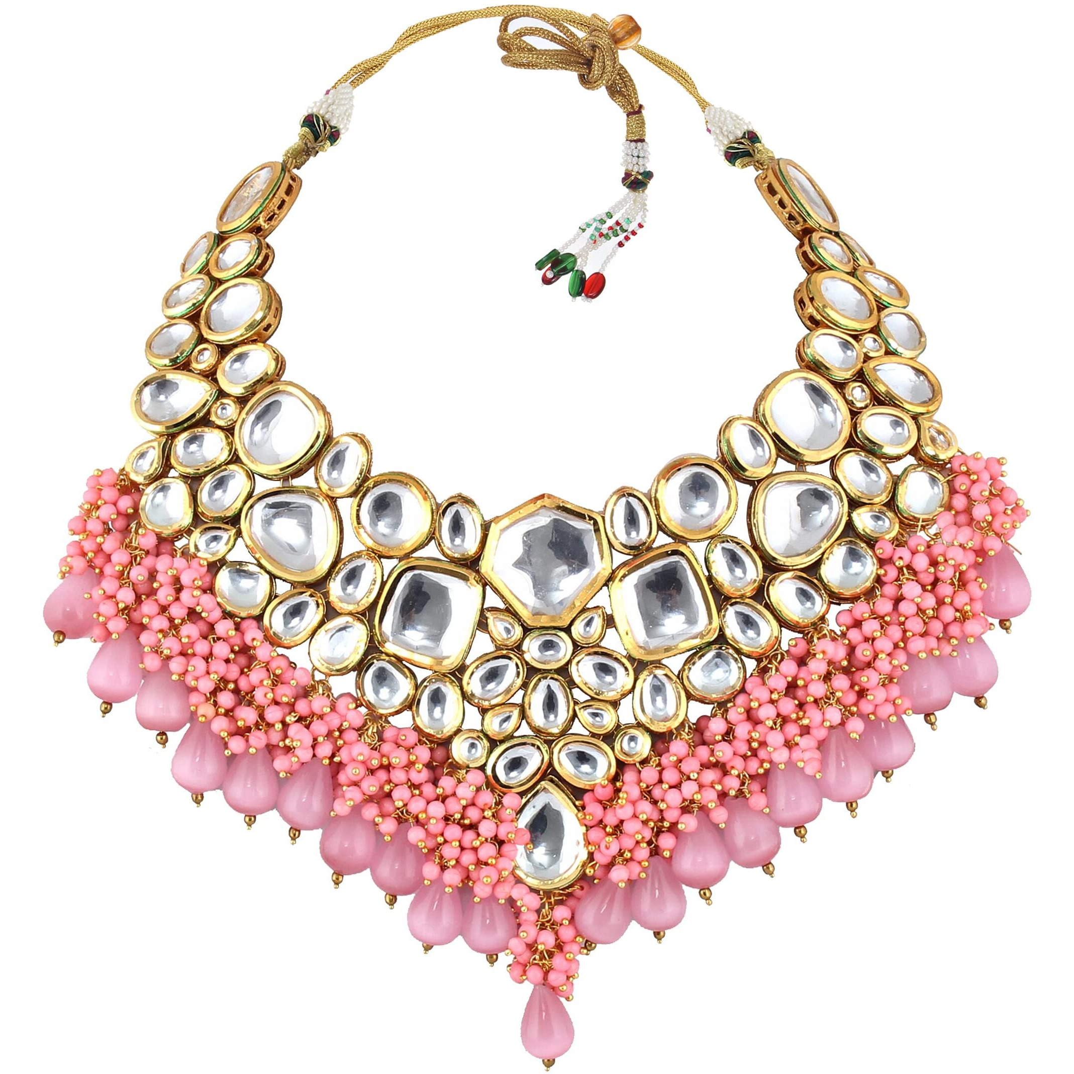 Lucky Jewellery 18K Gold Plated Pink Color Kundan Stone/Uncut Kundan/Dibbi Kundan/Meena Kundan/Lucknow Kundan with Monalisa Drop Bridal Set for Girls & Women (5910-M4SK-1574-PK)