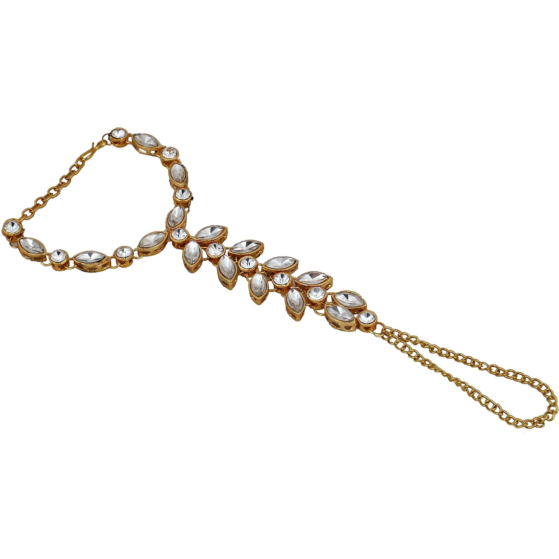 Lucky Jewellery Elegant White Color Gold Plated Finger Ring Bracelet Hand Harness Hathphool For Girls & Women