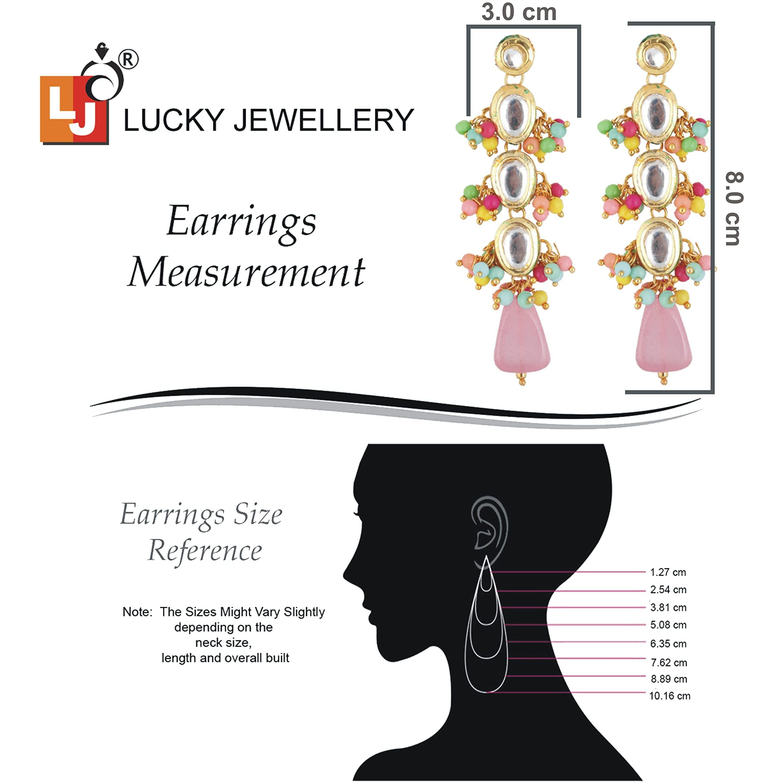 LUCKY JEWELLERY Back Meenakari 18k Gold Plated Multicolor Tika Earring Combo Jewellery Set Uncut Kundan Big Faux Kundan Dibbi Kundan Choker Necklace Set for Girls & Women