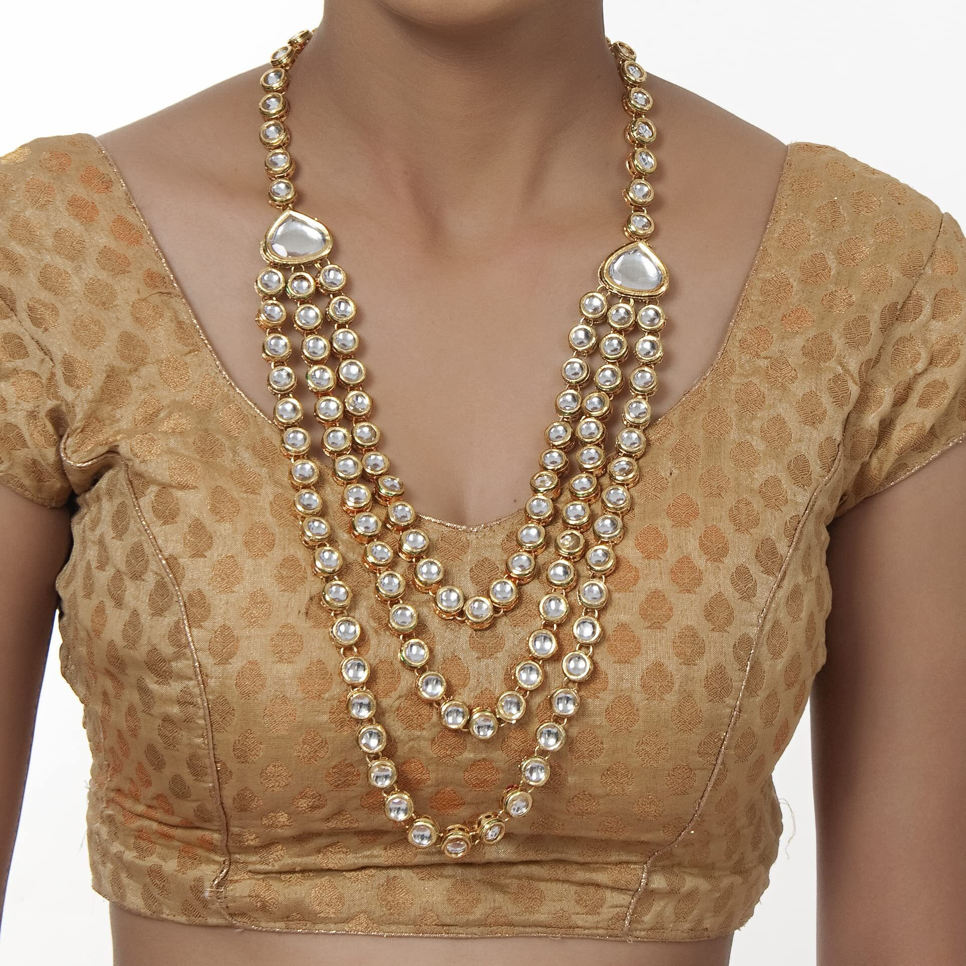 LUCKY JEWELLERY Back Meenakari 18k Gold Plated White Color Tika Earring Combo Jewellery Set Uncut Kundan Big Faux Kundan Dibbi Kundan Choker Necklace Set for Girls & Women