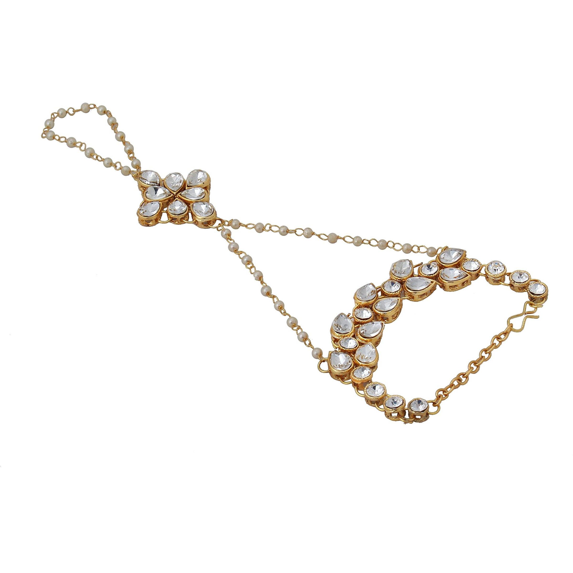 Lucky Jewellery Elegant White Color Gold Plated Finger Ring Bracelet Hand Harness Hathphool For Girls & Women