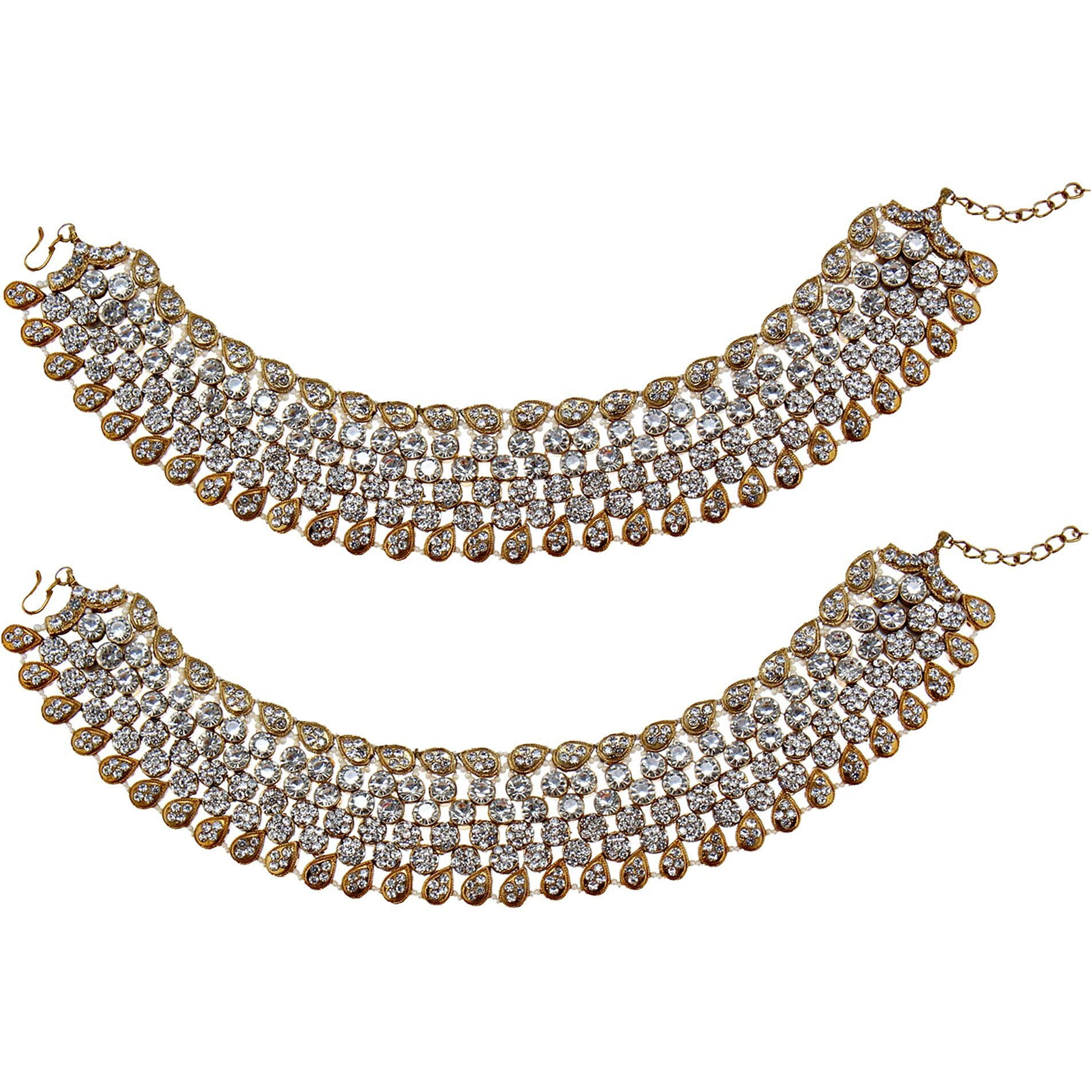 Lucky Jewellery Designer White Color Antique Polish Anklet Payal Pair Of One For Girls & Women (1951-I2YP-389-W)