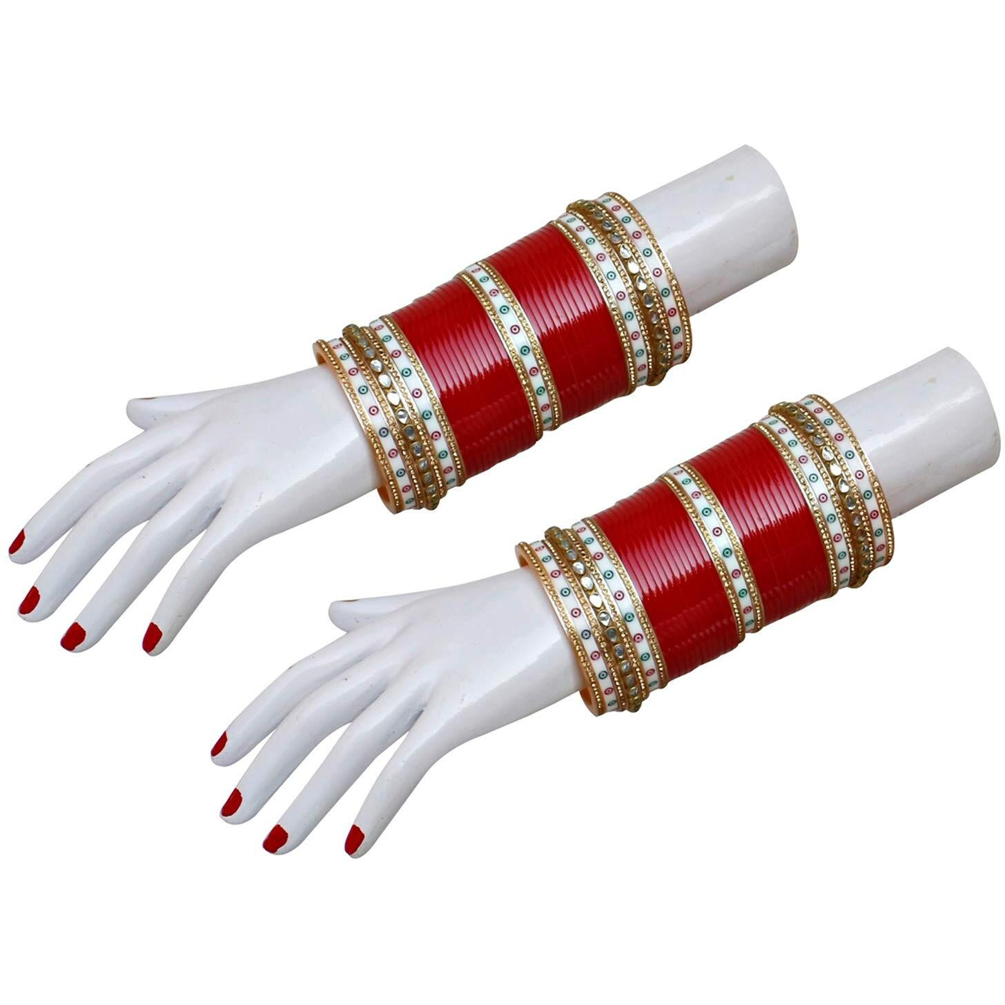 Lucky Jewellery Bridal Bangle Set Red Designer Chura Wedding Punjabi Choora Fashion Jewellery Chuda For Women (1016-M1C1-SUNAINA-R)