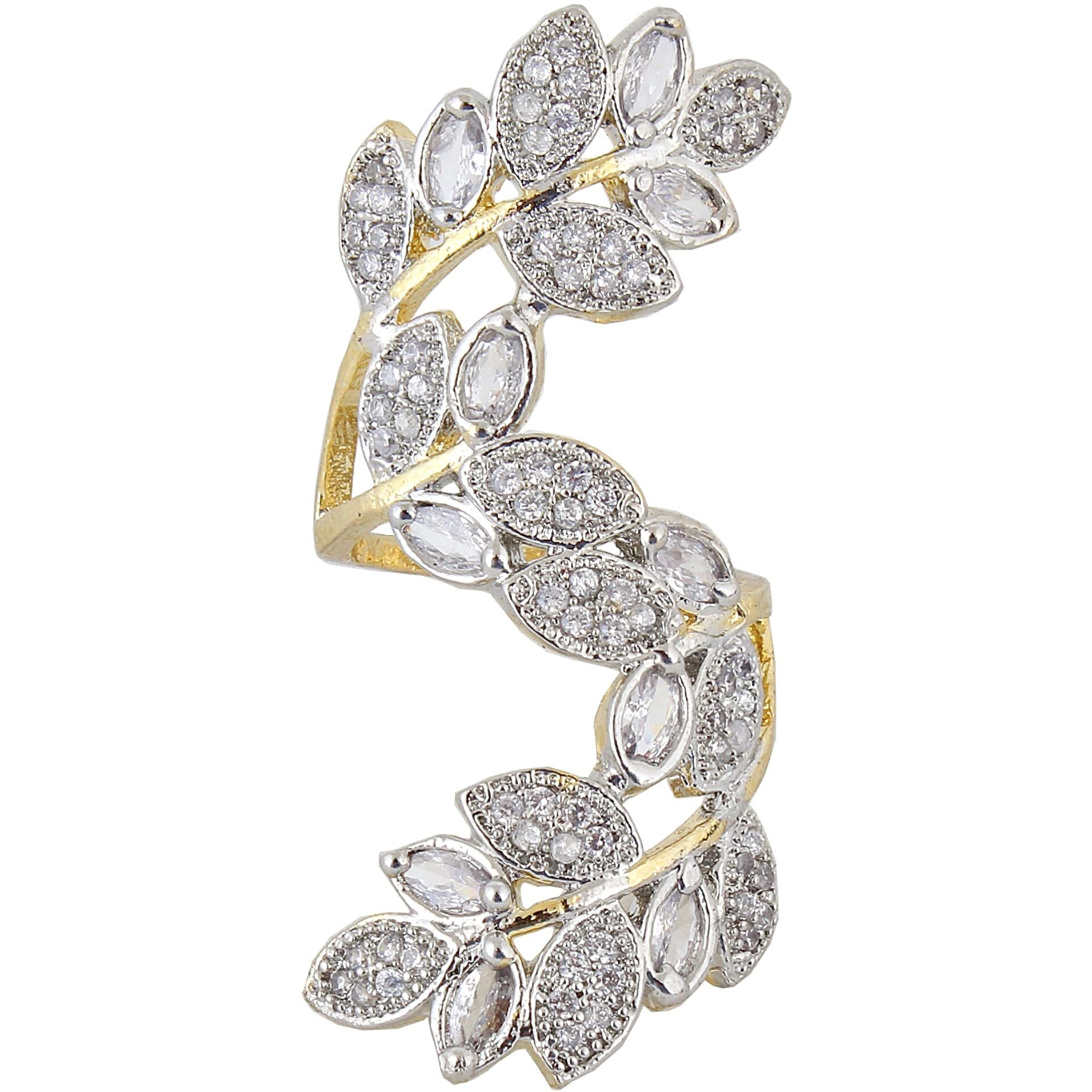 Lucky Jewellery 18K Gold Plated American Diamond (AD) White Color Finger Ring for Girls & Women (185-P4FA-1555)