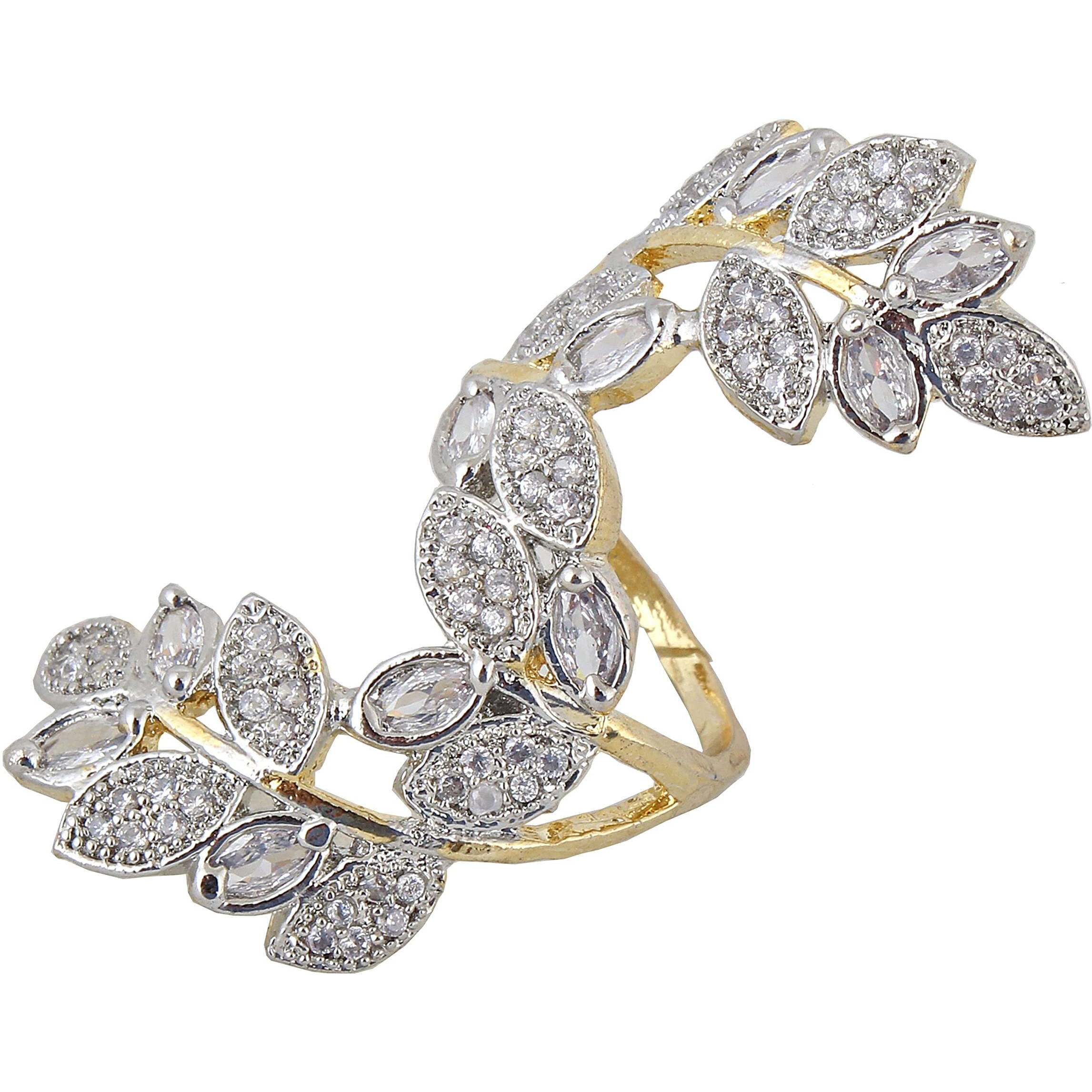 Lucky Jewellery 18K Gold Plated American Diamond (AD) White Color Finger Ring for Girls & Women (185-P4FA-1555)