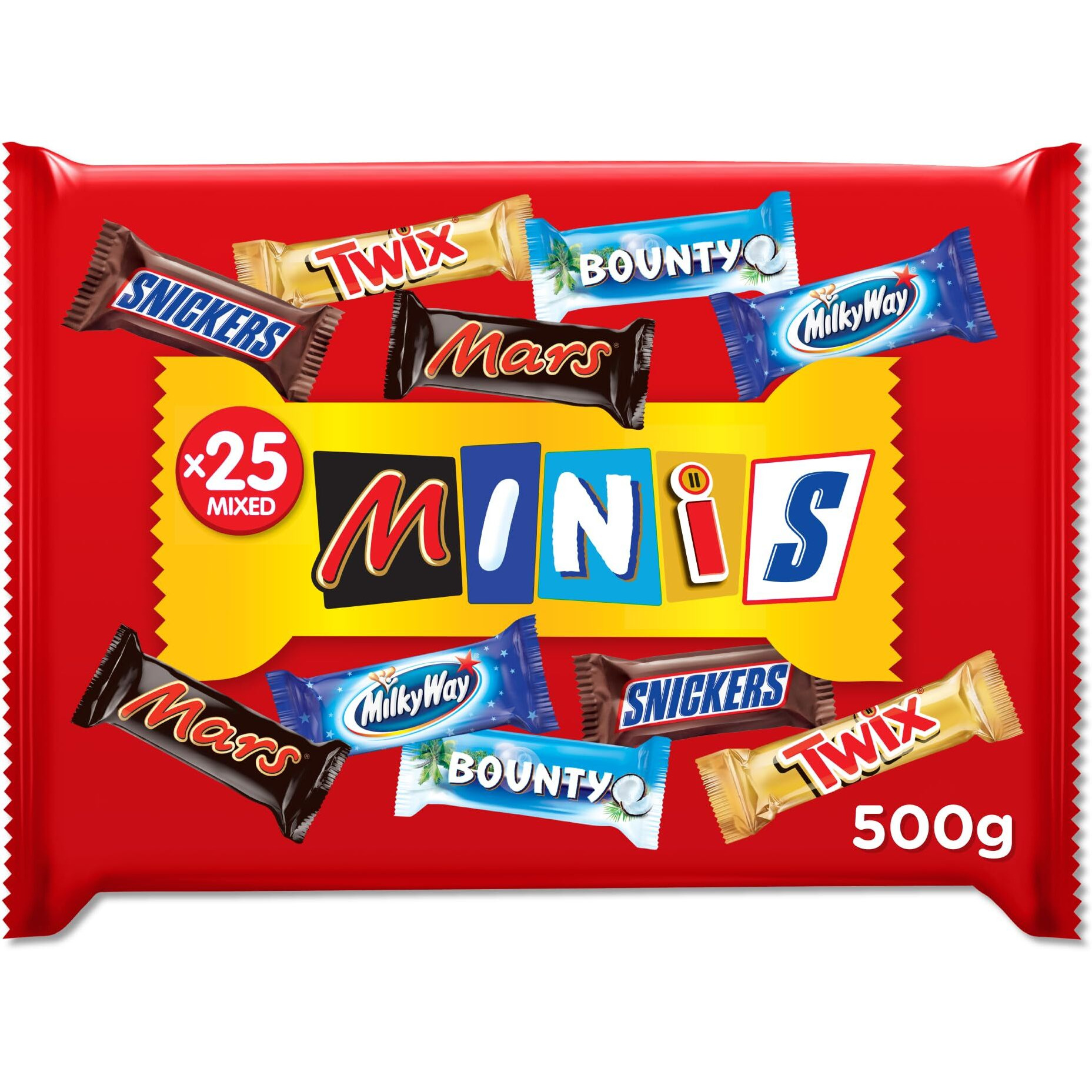 Mars Minis Assorted Chocolate Bar Pouch, 500 Gram, Orange & White