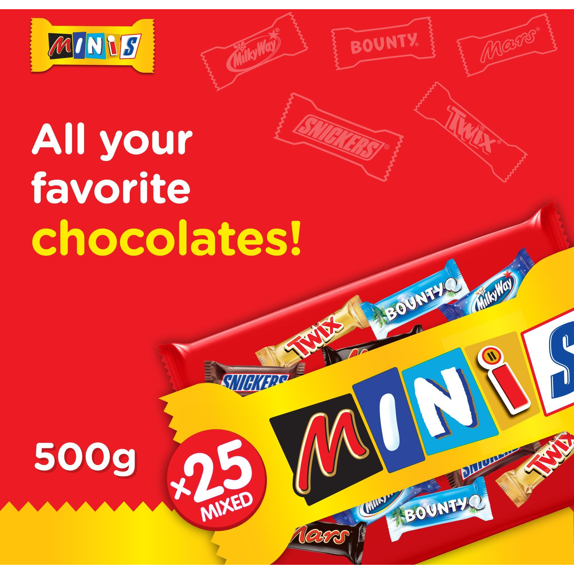 Mars Minis Assorted Chocolate Bar Pouch, 500 Gram, Orange & White