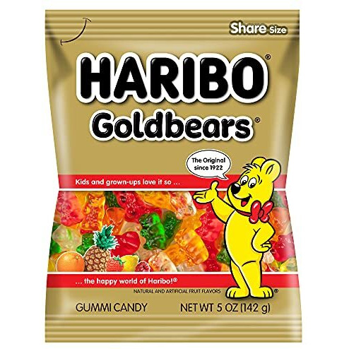 HARIBO Candy Share Size Goldbears Gummy (Golden, White, Red, Clear, Strawberry, Pineapple, Orange, Raspberry, Lemon, 160 grams)
