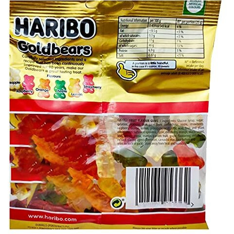 HARIBO Candy Share Size Goldbears Gummy (Golden, White, Red, Clear, Strawberry, Pineapple, Orange, Raspberry, Lemon, 160 grams)
