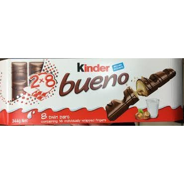 Kinder Bueno Milk & Hazelnut 8 Twin Chocolate Bar Box, 344g