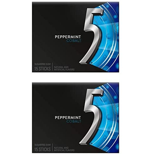 5 GUM Cobalt Peppermint, Sugar Free Gum, 15 Sticks, 2 X 40.5 G