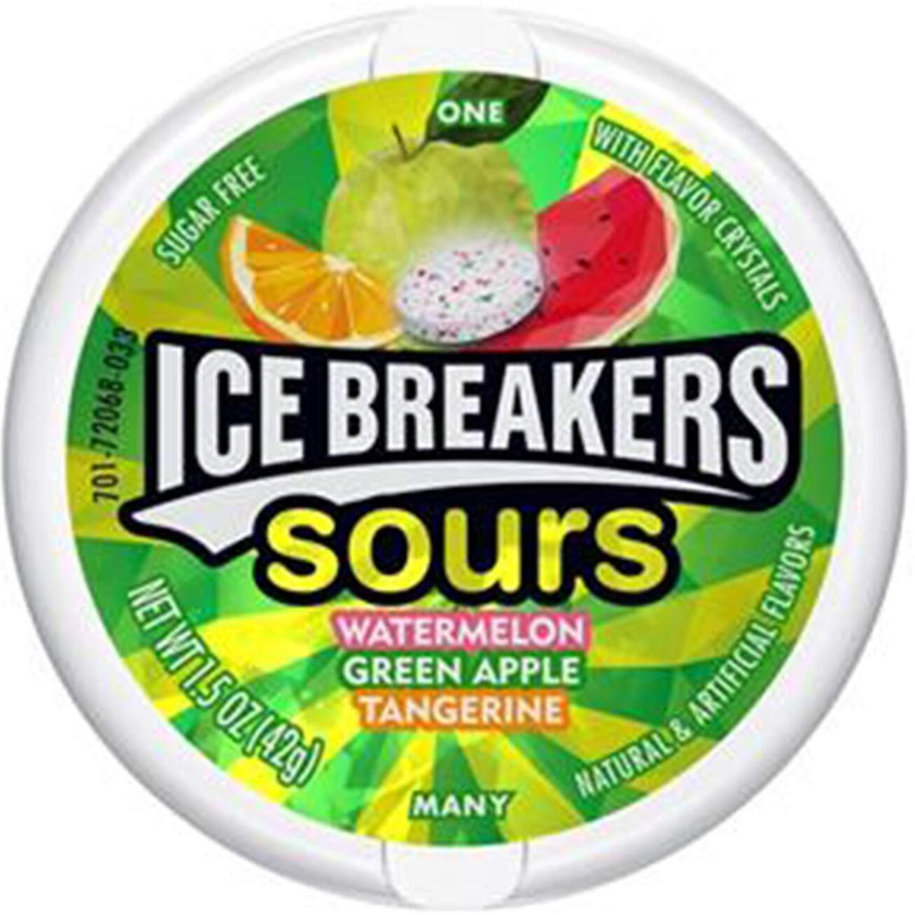 Ice Breakers Sours Water Melon Mints, Green Apple, Tangerine, 42 G - 42 Gm