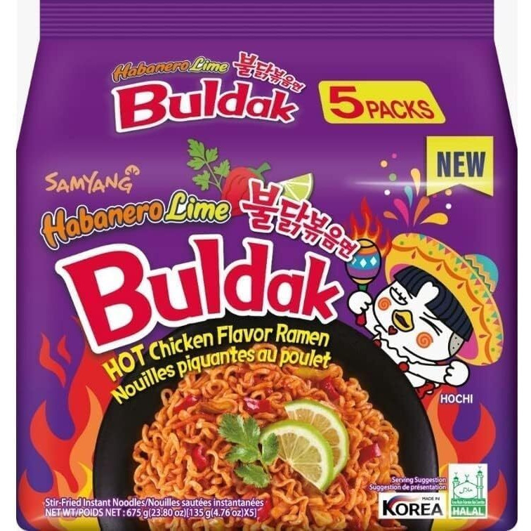 SAMYANG Habanera Lime Hot Chicken Flavor Ramen Nouilles Piquantes Au Poulet Pack Of 5,0.73 Kilograms