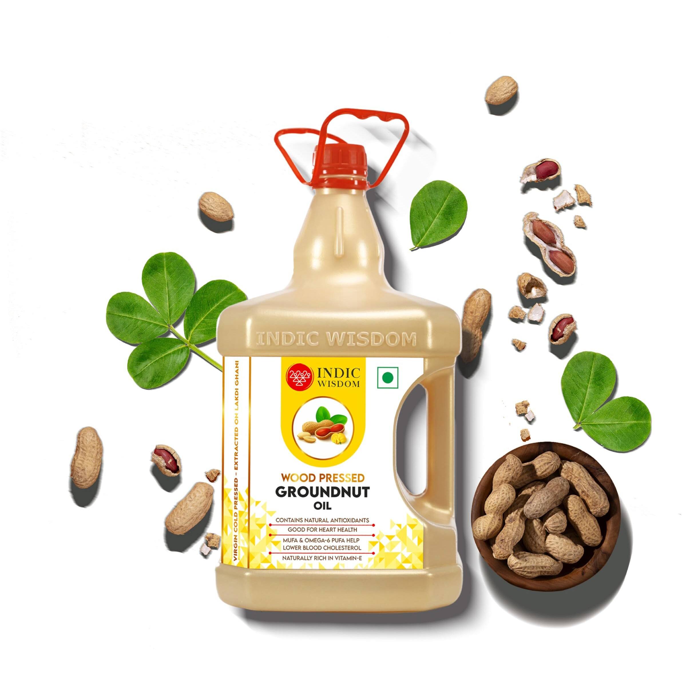 IndicWisdom Wood Pressed Groundnut Oil 5 Liter (Cold Pressed Groundnut Oil - Extracted on Wooden Churner)