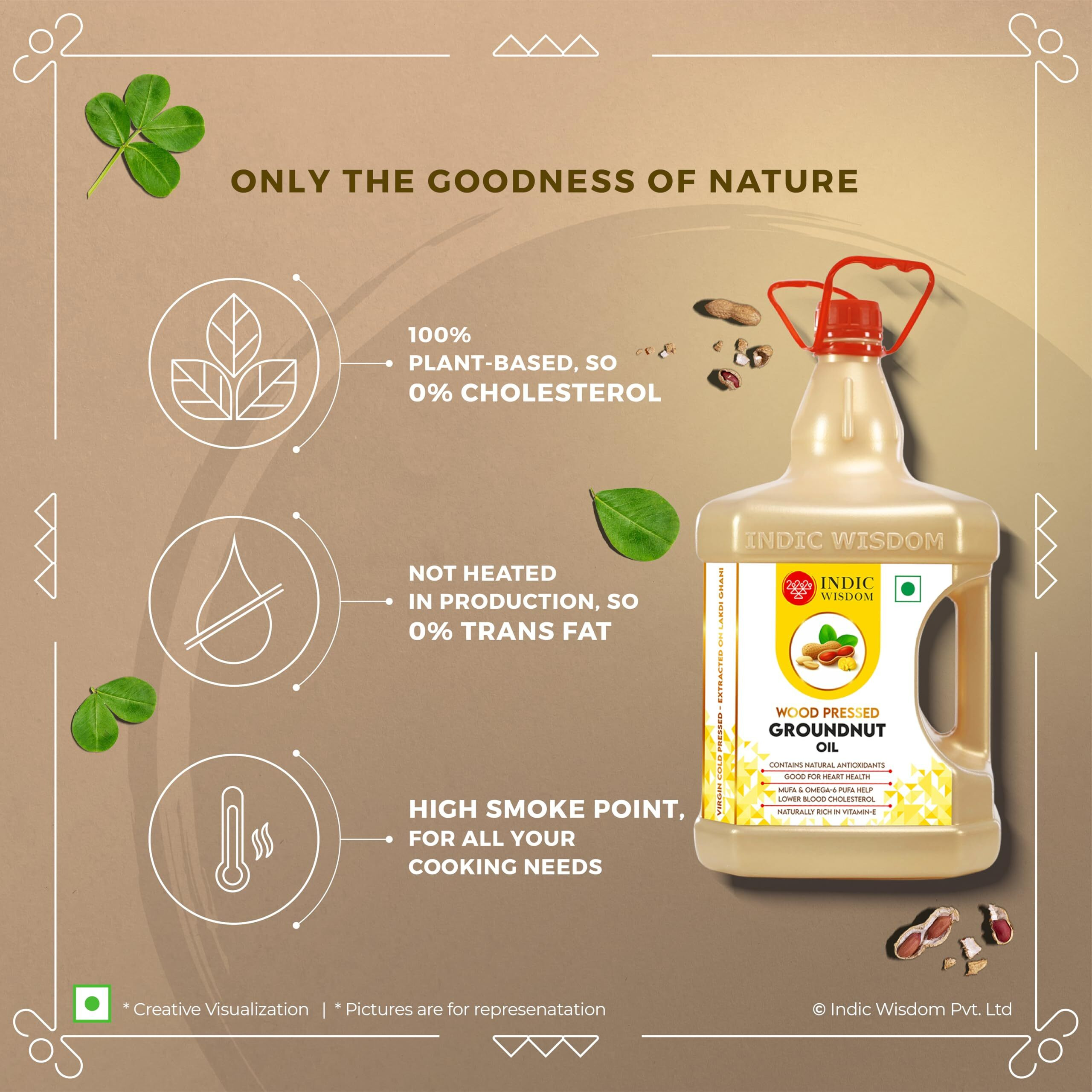 IndicWisdom Wood Pressed Groundnut Oil 5 Liter (Cold Pressed Groundnut Oil - Extracted on Wooden Churner)