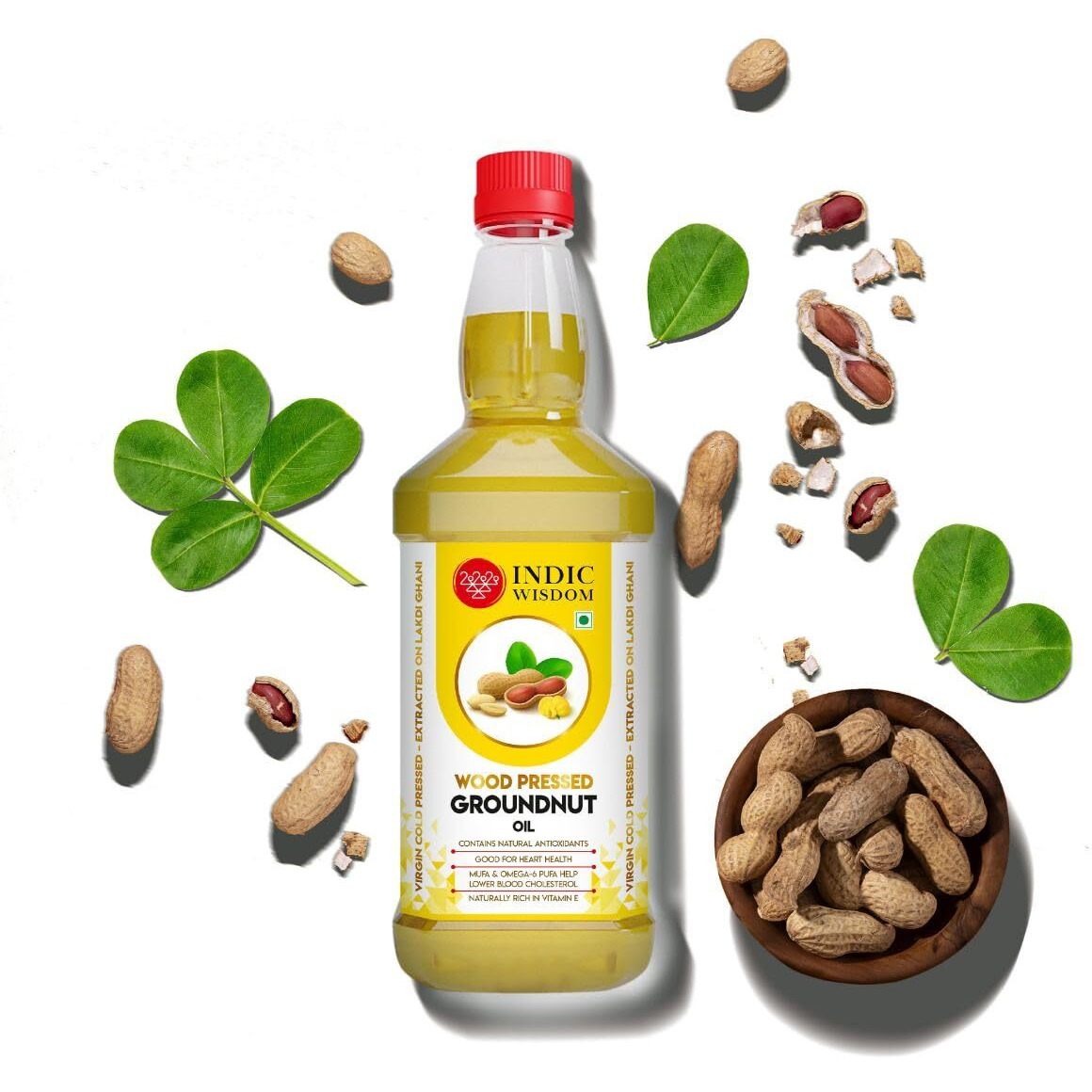 IndicWisdom Wood Pressed Groundnut Oil 1 Liter (Cold Pressed Groundnut Oil - Extracted on Wooden Churner)