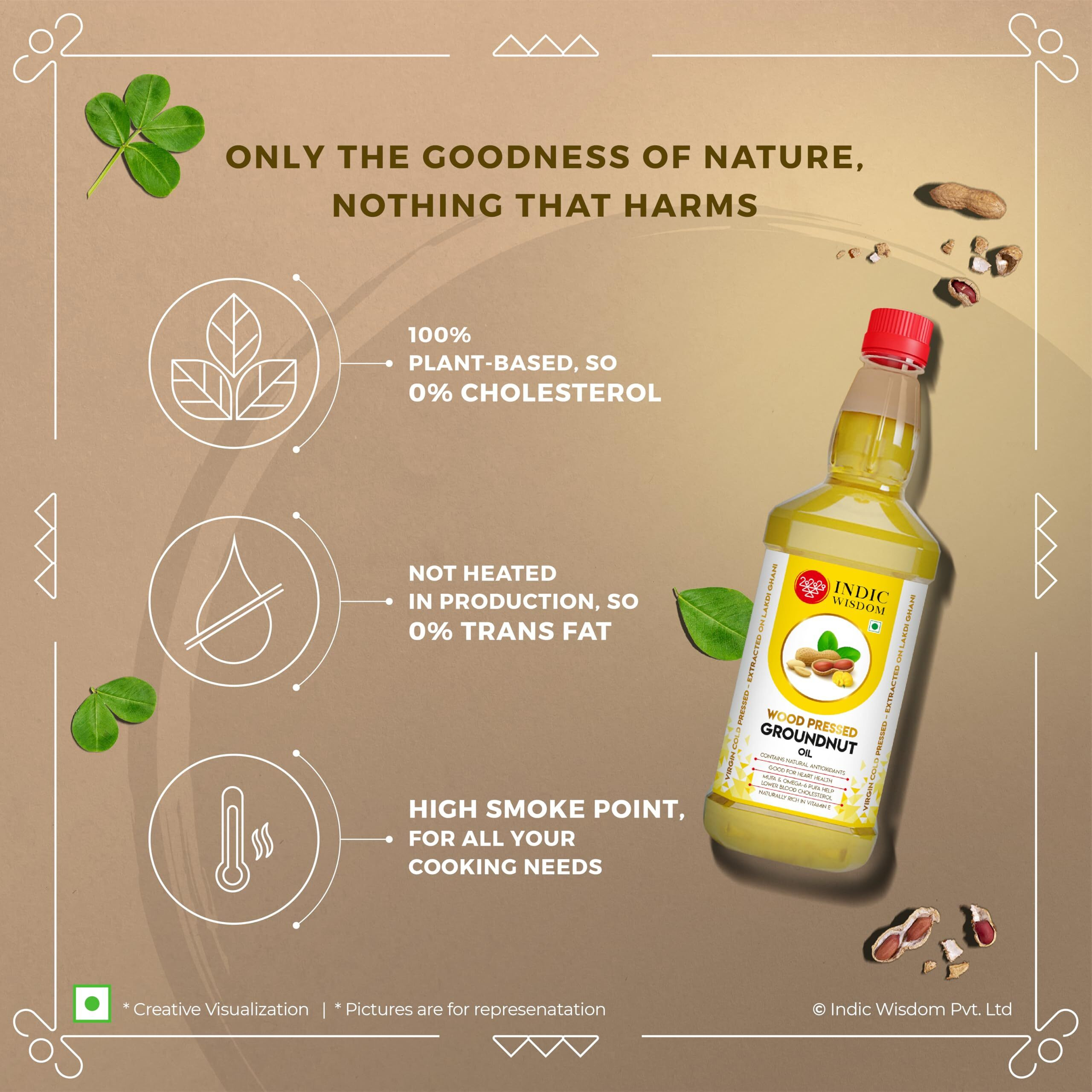 IndicWisdom Wood Pressed Groundnut Oil 1 Liter (Cold Pressed Groundnut Oil - Extracted on Wooden Churner)