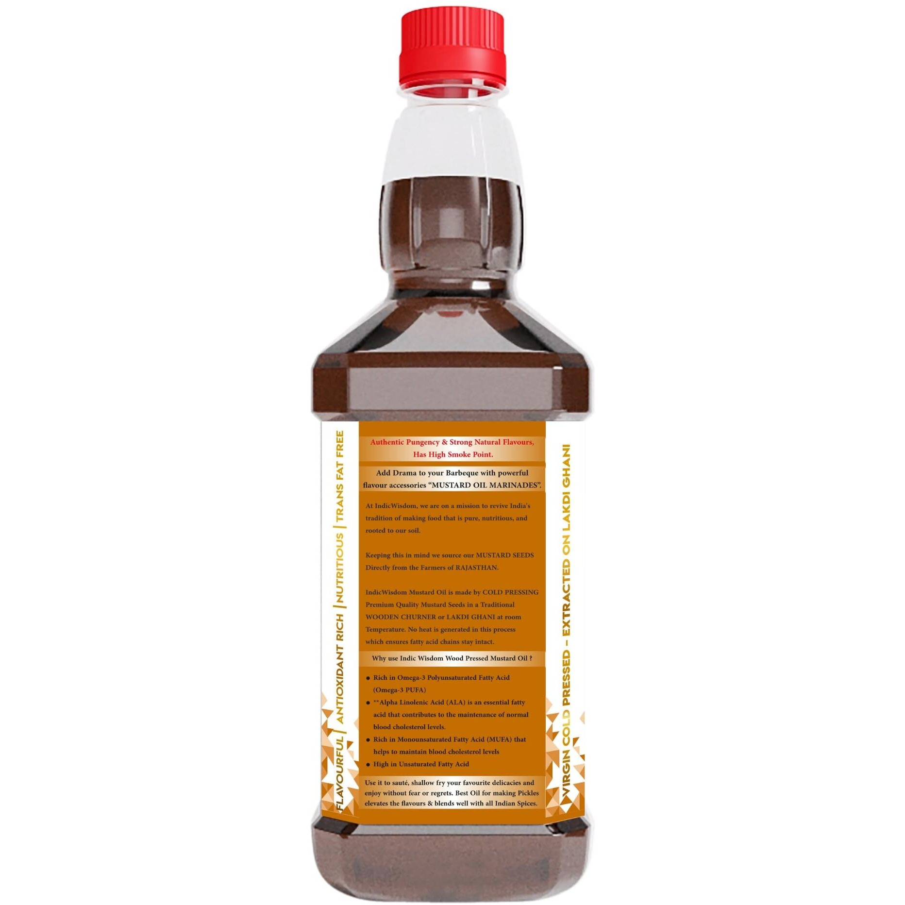 IndicWisdom Wood Pressed Mustard Oil 1 Liter (Cold Pressed Mustard Oil - Extracted on Wooden Churner)