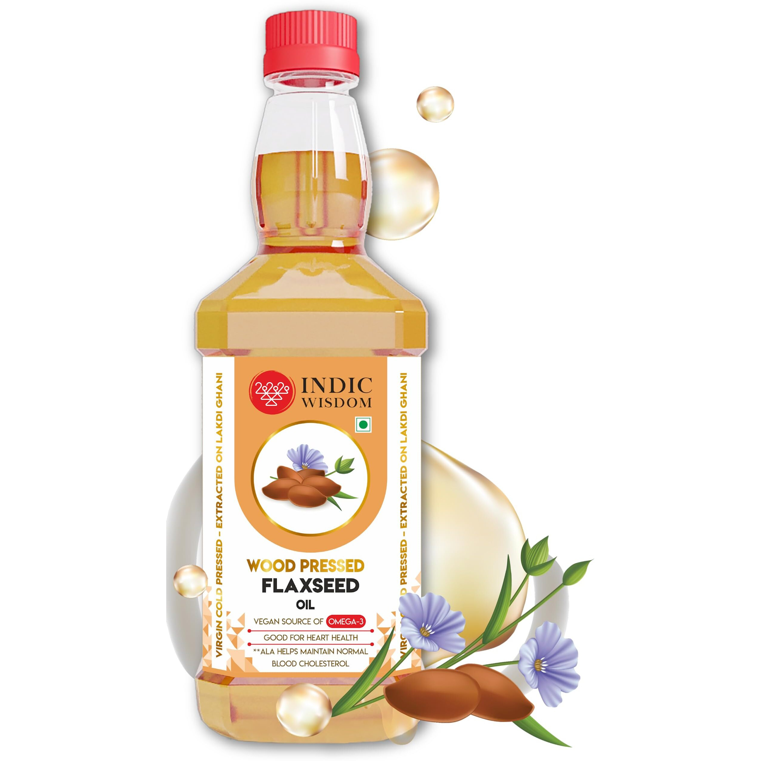 IndicWisdom Wood Pressed Flaxseed Oil 500 ml (Cold Pressed Flaxseed Oil - Extracted on Wooden Churner)