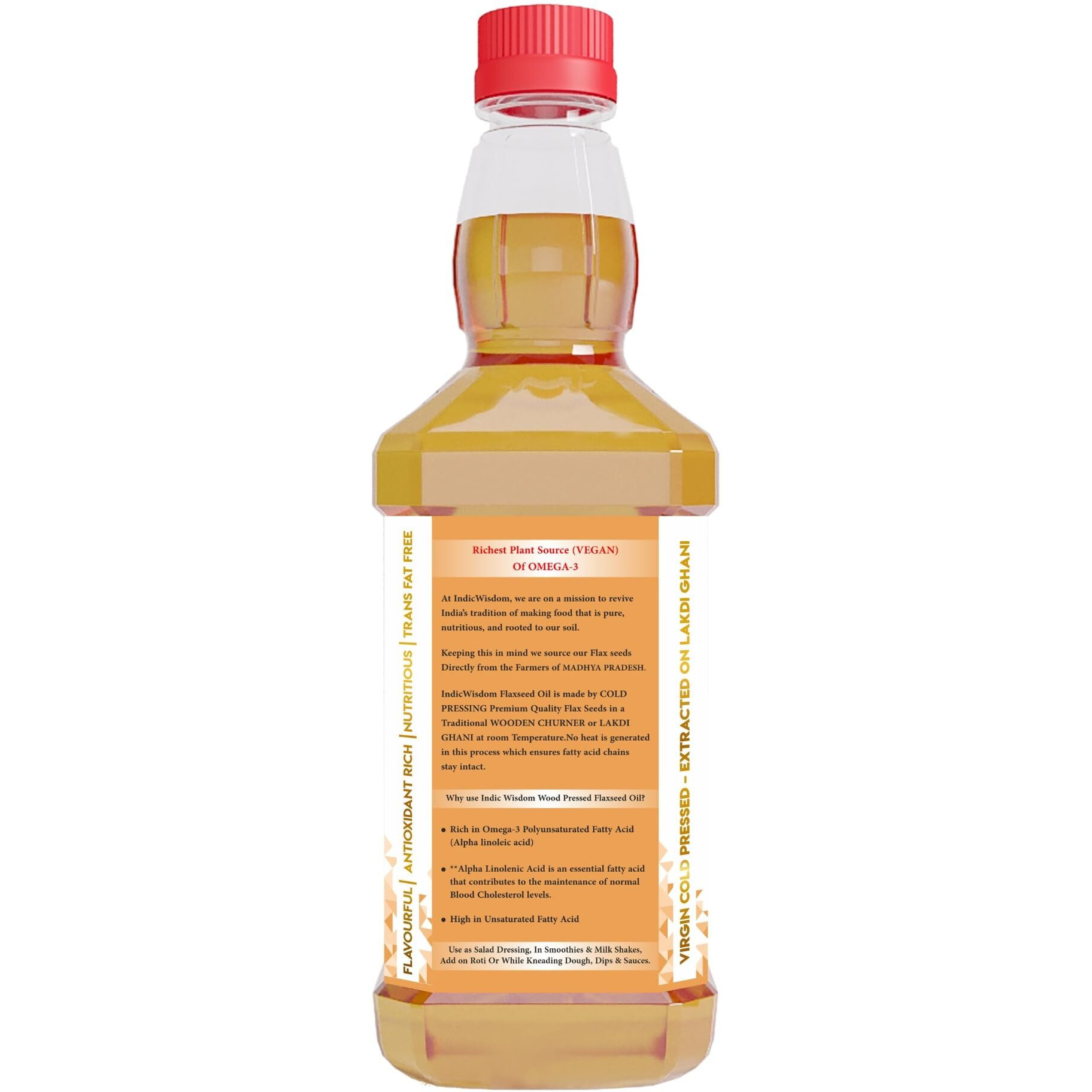 IndicWisdom Wood Pressed Flaxseed Oil 500 ml (Cold Pressed Flaxseed Oil - Extracted on Wooden Churner)