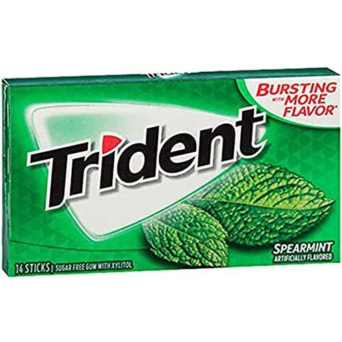 Trident Sugar Free Chewing Gum Spearmint, 14 Sticks, 26 g