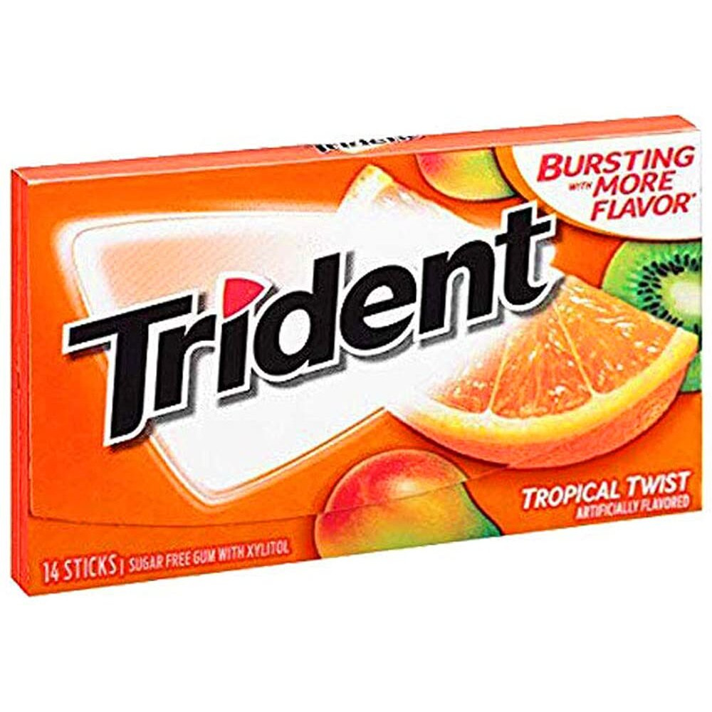 Trident Tropical Twist Sugar Free Chewing Gum, 14 Sticks, 26 g