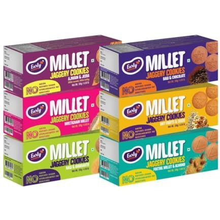 Early Foods- Biscuits Combo Pack - Millet Jaggery Cookies 130g X 6| Healthy Cookies | Sugarfree Biscuits