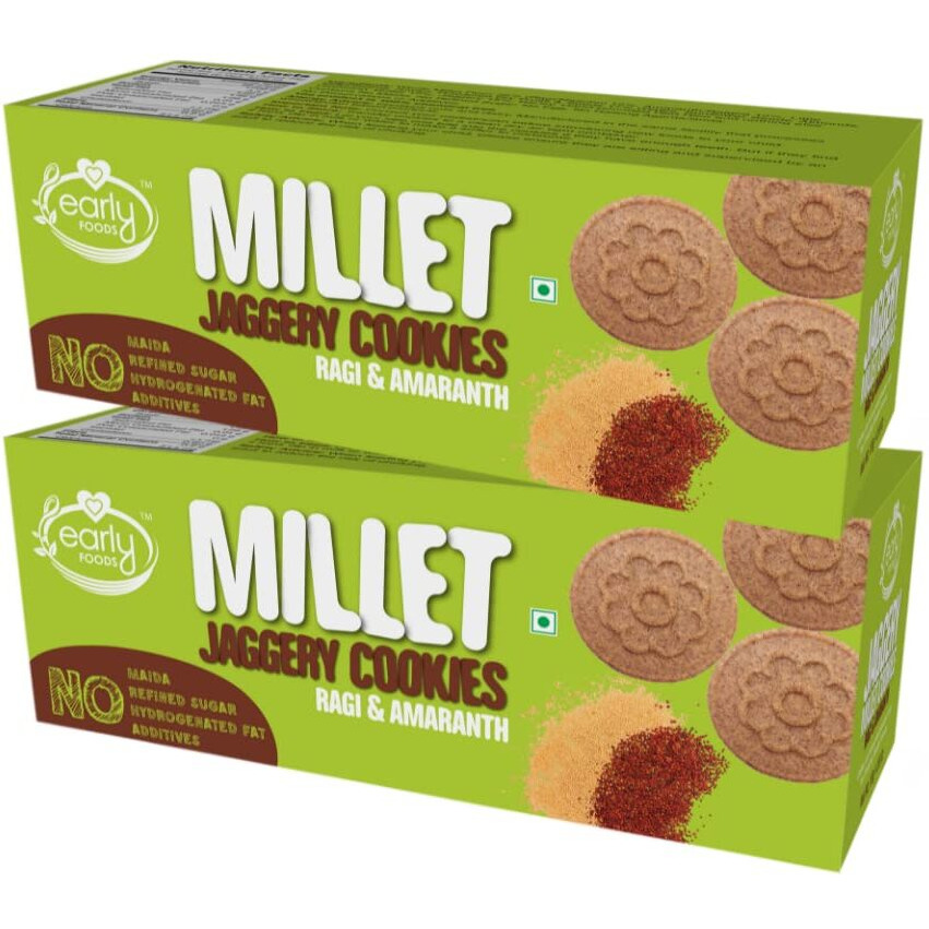 Early Foods - Biscuits combo pack - Ragi & Amaranth Jaggery Cookies 150g X 2 | Sugar free biscuits
