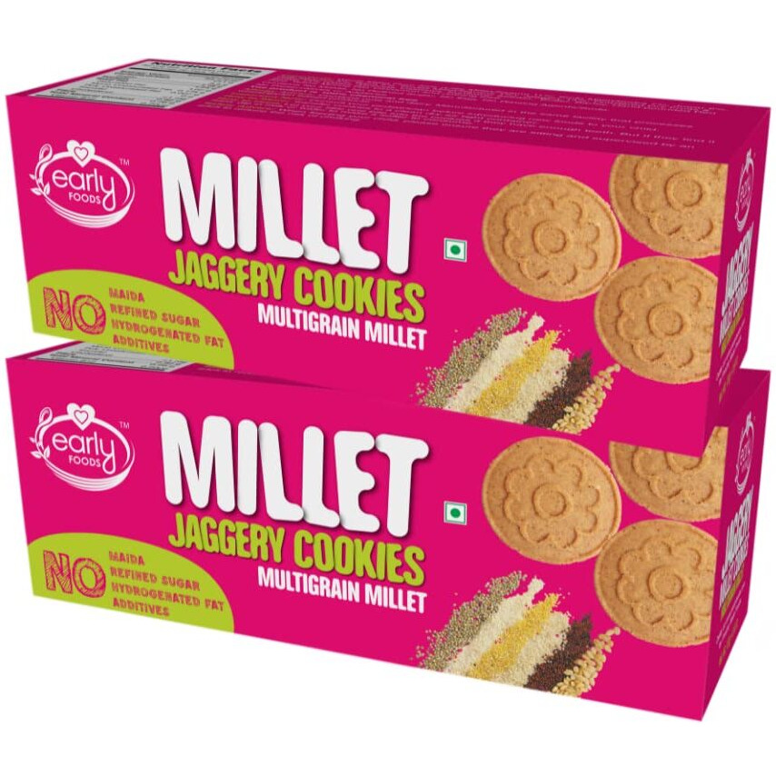 EARLY FOODS Multi-Grain Millet Jaggery Cookies for Healthy Baby, 150g - Pack of 2 | Millet Cookies| Sugar free biscuits