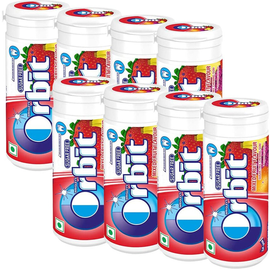 Orbit Mixed Fruit Flavour Sugar Free Chewing Gum - 22g Tube (Pack of 8)