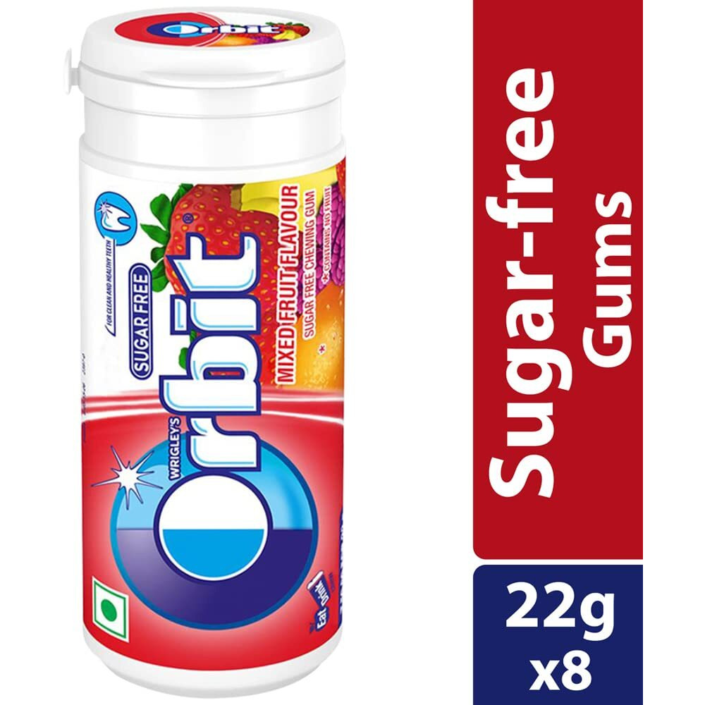Orbit Mixed Fruit Flavour Sugar Free Chewing Gum - 22g Tube (Pack of 8)
