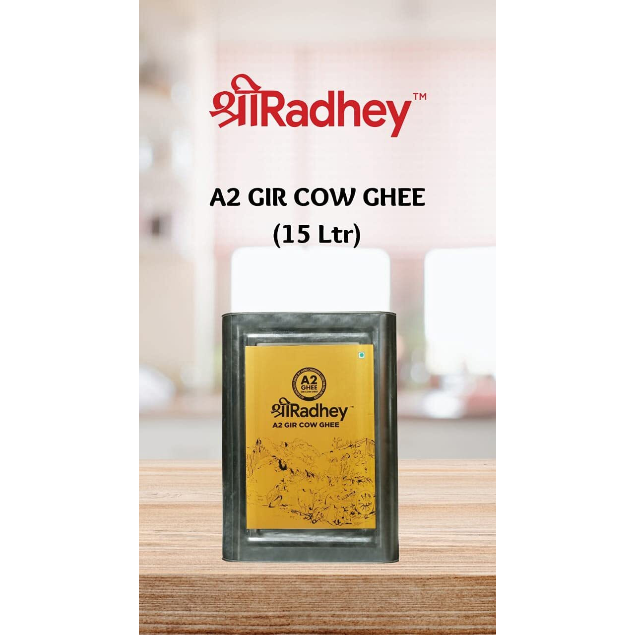 SHREERADHEY A2 Gir Cow Ghee | Traditional Bilona Churned | 15 Liter Tin