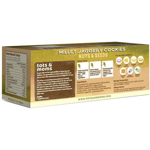 TOTS AND MOMS Foods Healthy,Wholesome & Nutritious Millet & Jaggery Cookies Nuts & Seeds For Kids Snack With Dry Fruits&Butter,440 Grams