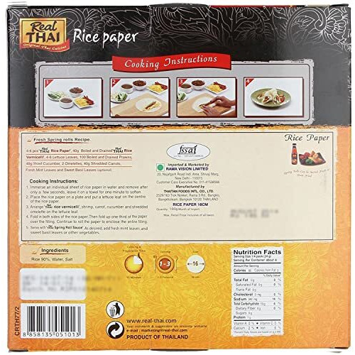 Real Thai Original Thai Cuisine Rice Paper Round 22 Cm, 3.53 Oz 100 G