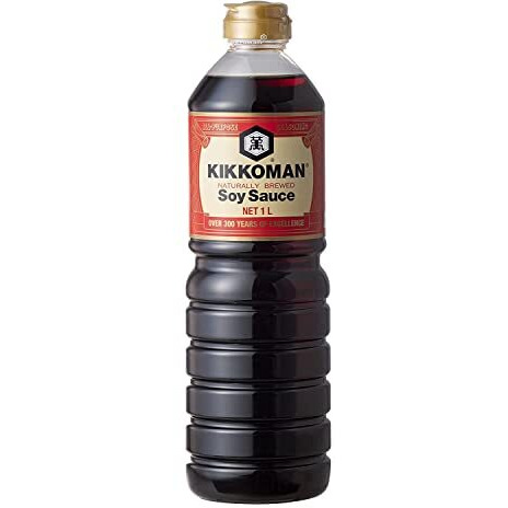 Kikkoman Naturally Brewed Soy Sauce - 1 Litre | Made in Japan, All Purpose Seasoning - 4 ingredients- Soy Beans, Salt, Water, Wheat | Vegetarian, No Added Colour or Preservatives