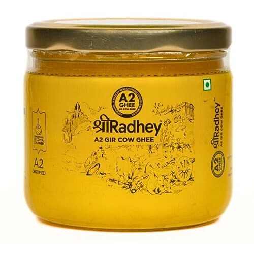 SHREERADHEY A2 Gir Cow Ghee | Glass Bottle | Traditional Bilona Churned | 300 Ml
