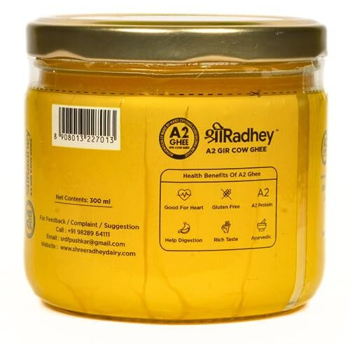 SHREERADHEY A2 Gir Cow Ghee | Glass Bottle | Traditional Bilona Churned | 300 Ml