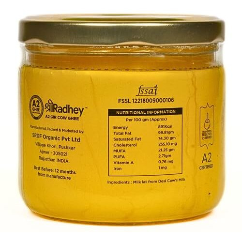 SHREERADHEY A2 Gir Cow Ghee | Glass Bottle | Traditional Bilona Churned | 300 Ml
