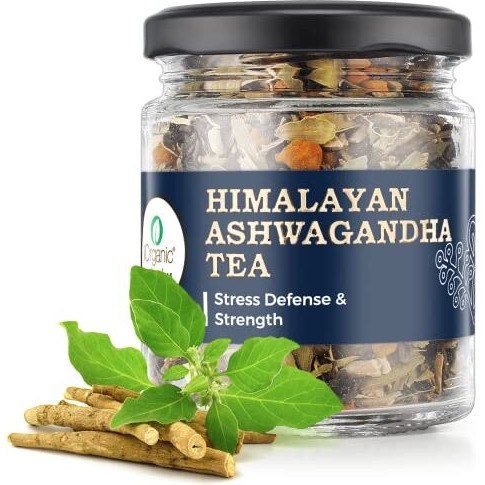 IORGANIC Himalayan Ashwagandha Tea Organic Herbal Immunity Booster Low Caffeine Free From Artificial Flavour Mixed With Blend Of Stevia Turmeric & Cardamom Granules For Stress & Strength, 75 Gram