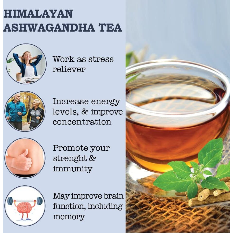 IORGANIC Himalayan Ashwagandha Tea Organic Herbal Immunity Booster Low Caffeine Free From Artificial Flavour Mixed With Blend Of Stevia Turmeric & Cardamom Granules For Stress & Strength, 75 Gram