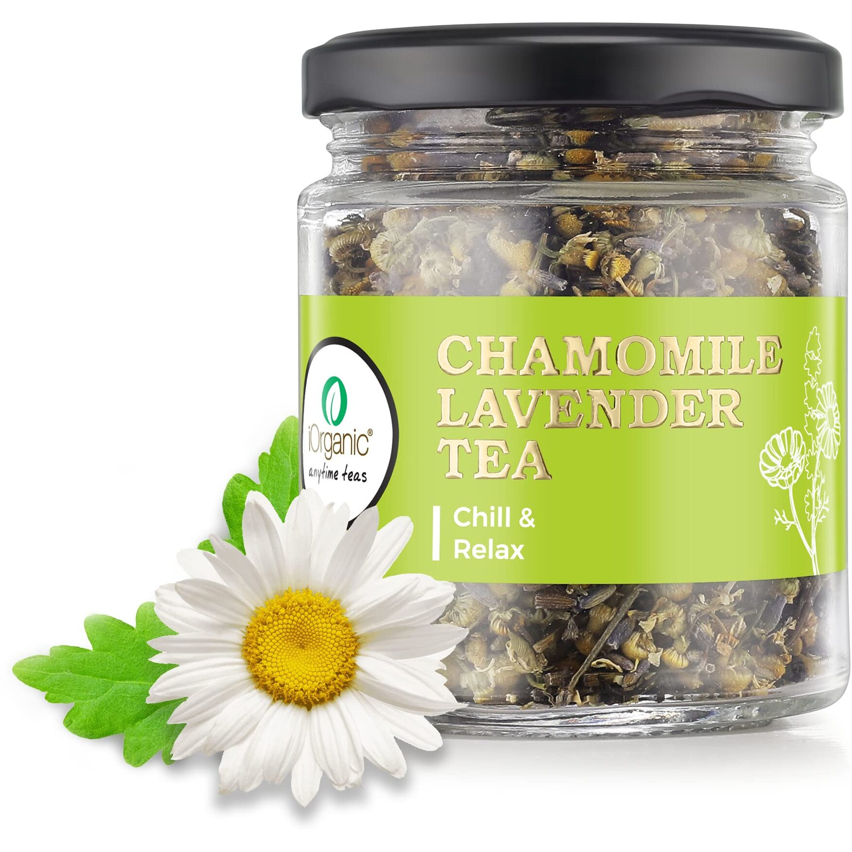 IORGANIC Chamomile Lavender Tea | Flowers Dried Perfect Organic Herbal Immunity Booster Tea | Caffeine Free With Blend Of Stevia And Green Tea - (35 Gram)