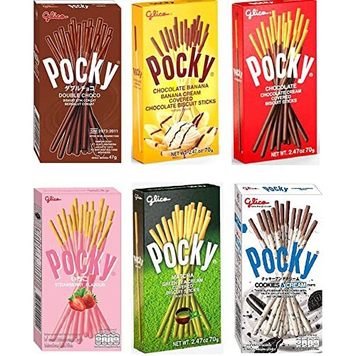 Pocky Stick Variety Pack 6 New Flavour, Double Chocolate, Chocolate Banana, Chocolate Cream, Strawberry, Matcha, Cookies & Cream 70 Grams Each Pack Of 6