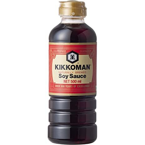 Kikkoman Naturally Brewed Soy Sauce - 500ml | Made in Japan, All Purpose Seasoning - 4 ingredients- Soy Beans, Salt, Water, Wheat | Vegetarian, No Added Colour or Preservatives