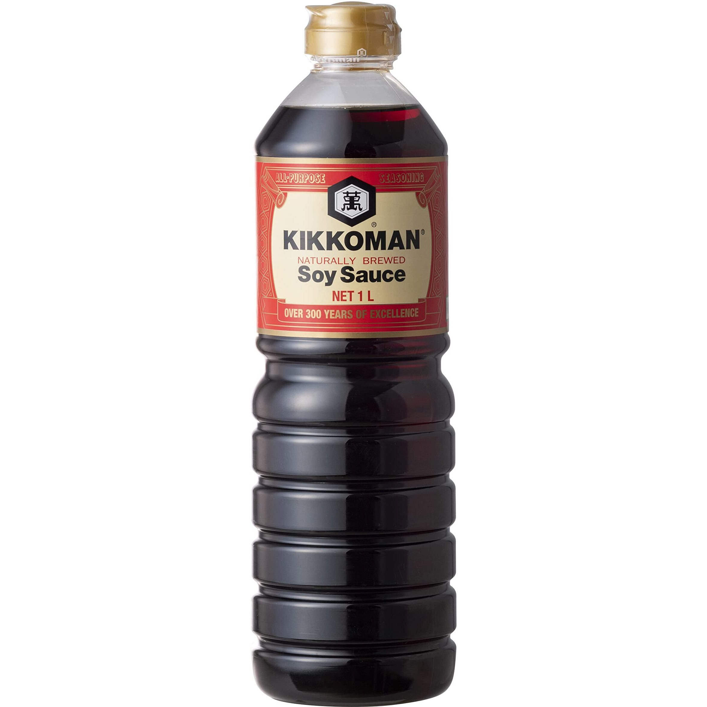 Kikkoman Naturally Brewed Soy Sauce - 1 Litre | Made in Japan, All Purpose Seasoning - 4 ingredients- Soy Beans, Salt, Water, Wheat | Vegetarian, No Added Colour or Preservatives