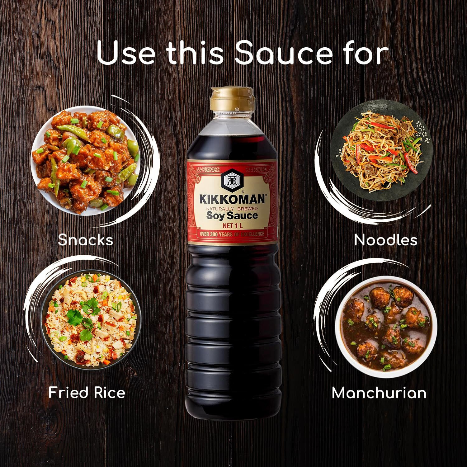 Kikkoman Naturally Brewed Soy Sauce - 1 Litre | Made in Japan, All Purpose Seasoning - 4 ingredients- Soy Beans, Salt, Water, Wheat | Vegetarian, No Added Colour or Preservatives