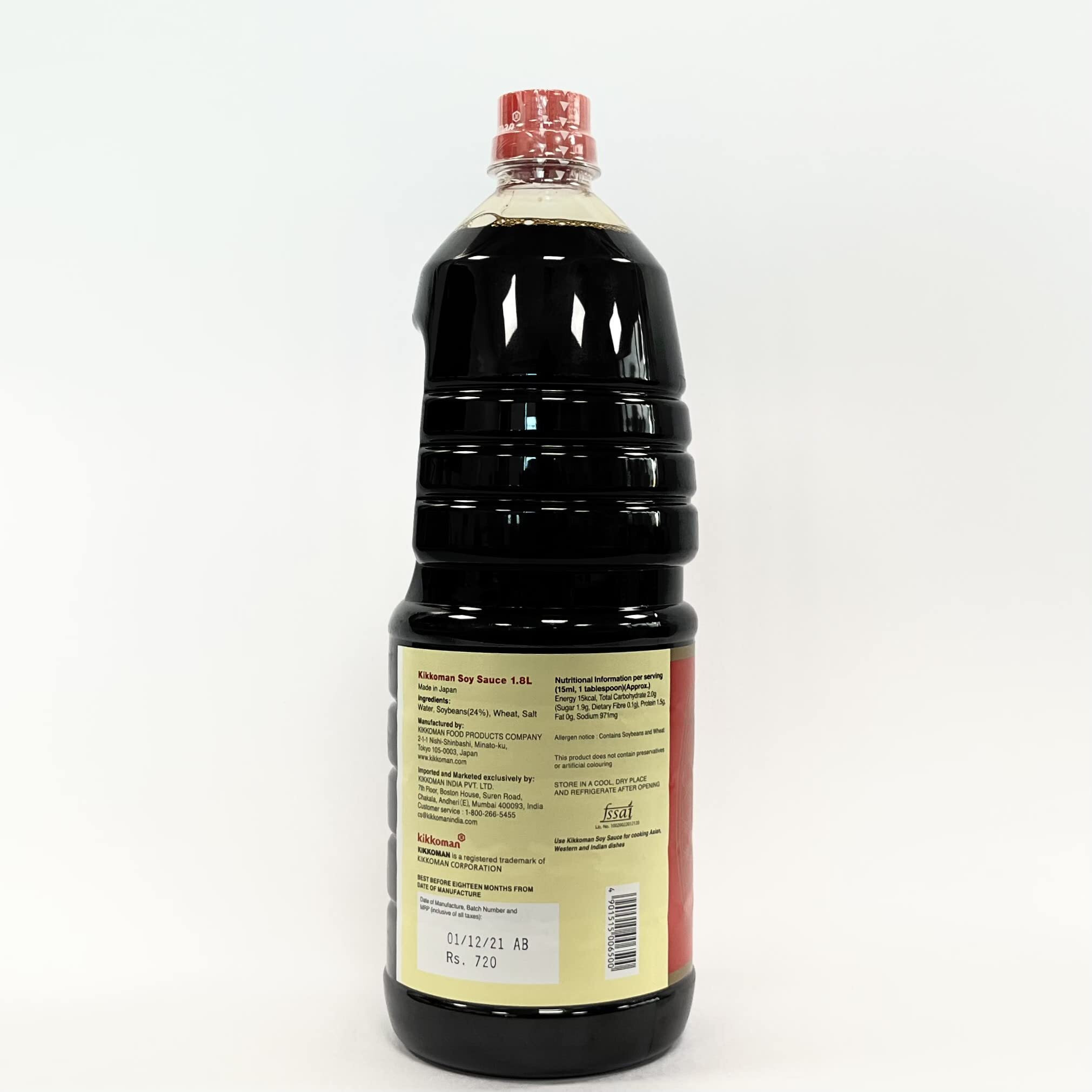 Kikkoman Naturally Brewed Soy Sauce - 1.8 litre | Made in Japan, All Purpose Seasoning | Vegetarian, No Added Colour or Preservatives