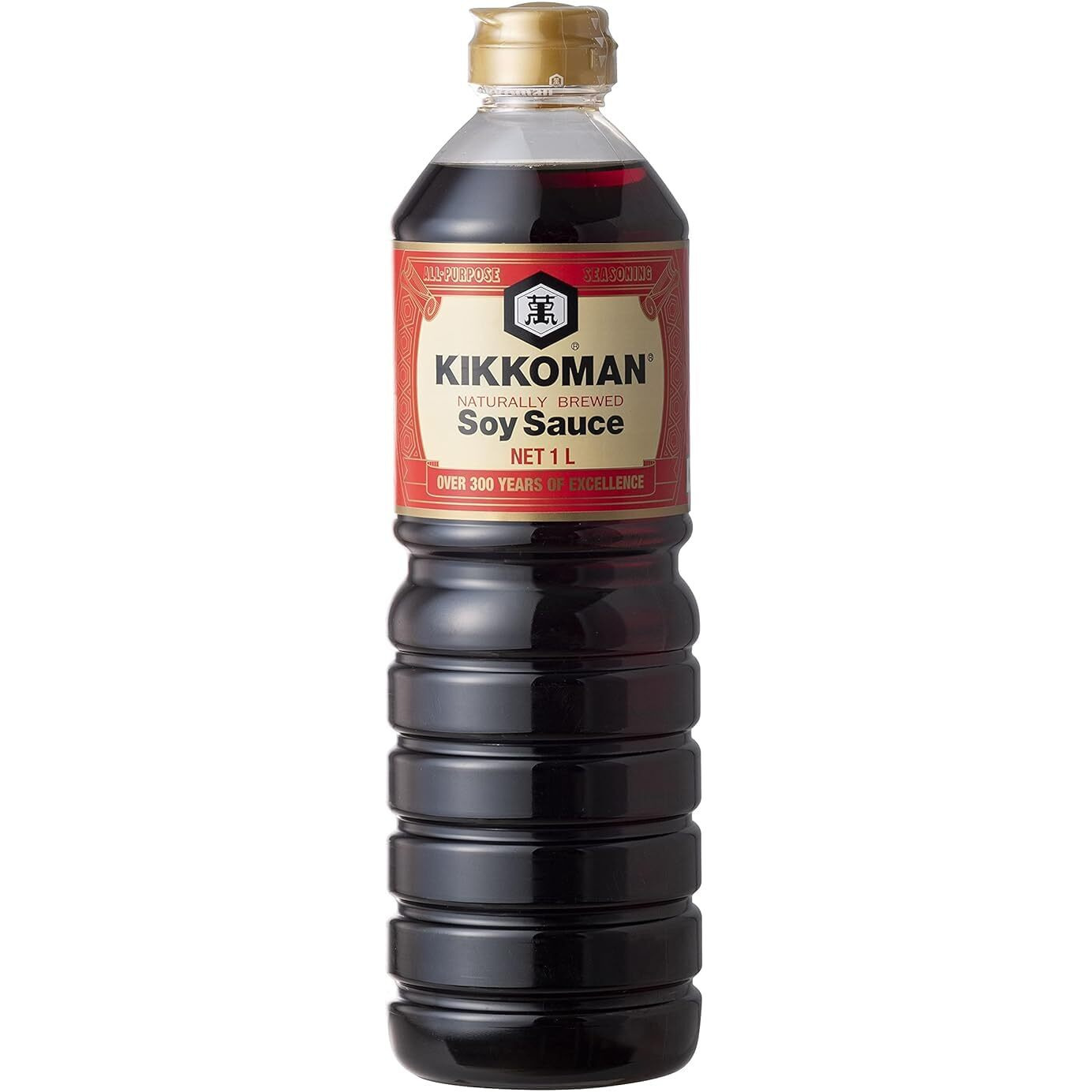 Kikkoman Naturally Brewed Soy Sauce - 1 Litre | Made in Japan, All Purpose Seasoning - 4 ingredients- Soy Beans, Salt, Water, Wheat | Vegetarian, No Added Colour or Preservatives