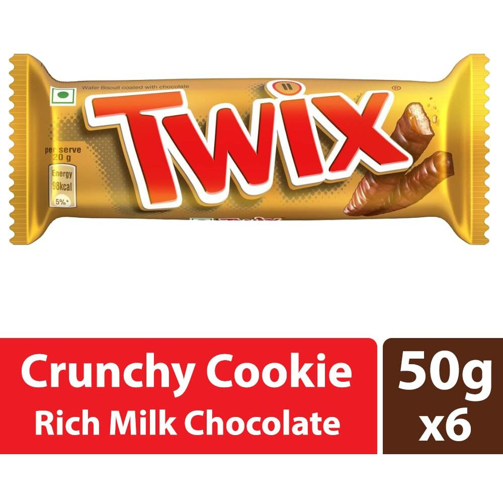 Twix Caramel Cookie Chocolate Bar | Loaded with Soft Nougat, Chewy Caramel, & Crunchy Cookie | Premium Chocolate Pack for Sharing with Family & Friends | 50g | Pack of 6