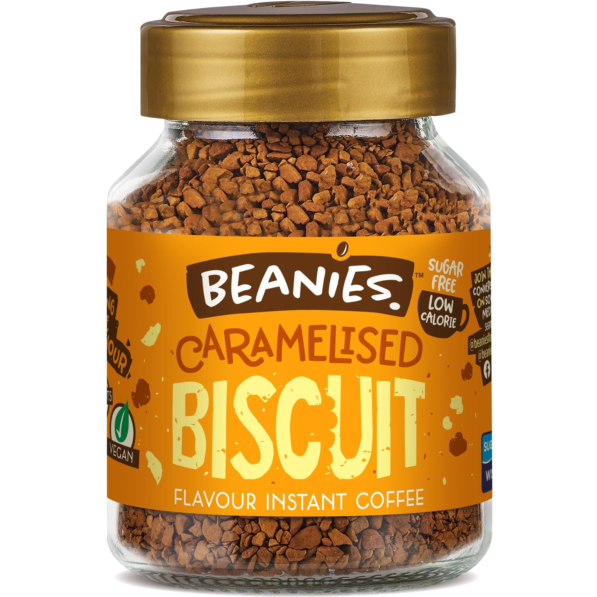 Beanies | Instant Flavored Coffee | Caramelized Biscuit | Low Calorie, Sugar Free | 50 g| Pack of 1