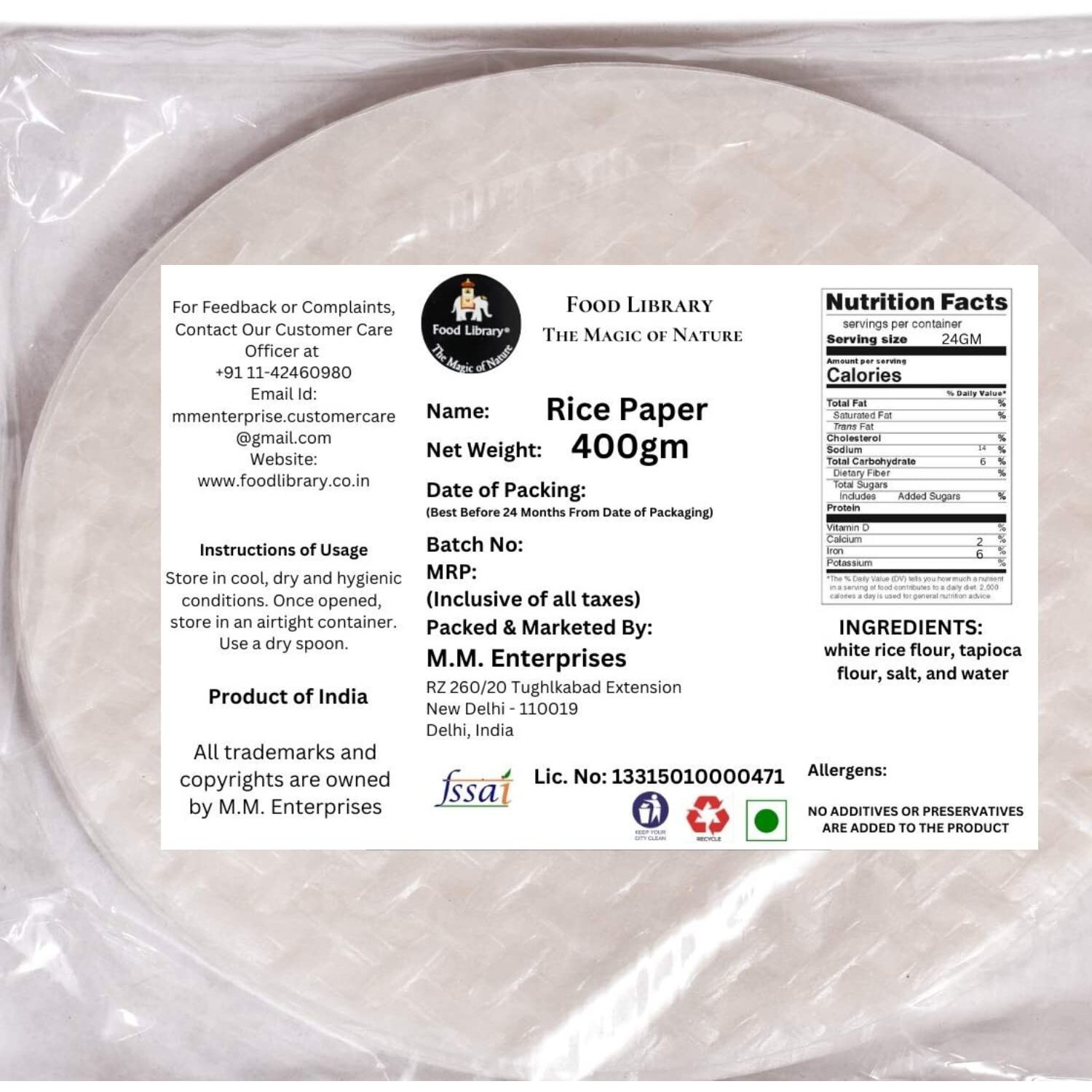 Food Library The Magic Of Nature Rice Paper, 400 gms (Banh Trang).